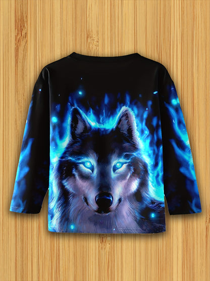 Boy  clothing   Wolf Head Print Long Sleeve T-Shirt