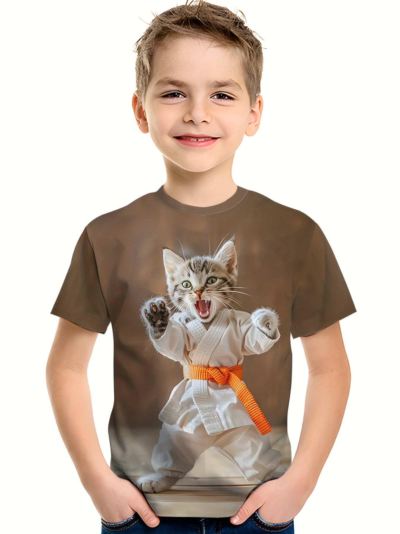 Boy  clothing  Kids Karate Cat Graphic T-Shirt