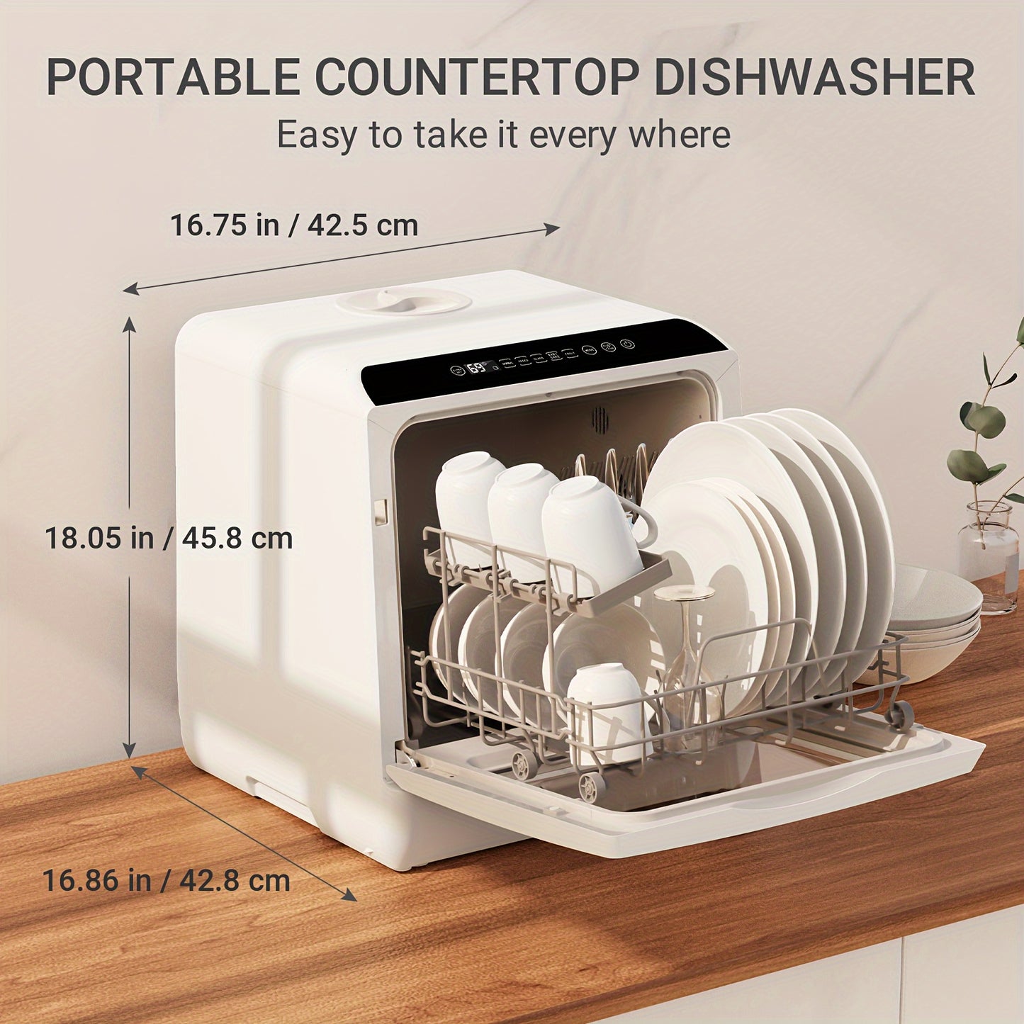 Kitchen   AE-TDQR03A Portable Desktop Dishwasher, Small Mini Dishwasher With 5 Liters Built-in Water Tank And Air Drying Function, 5 Washing Programs, Daily Dishwashing, Glass & Fruit Washing - White/Black