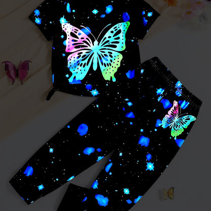 Girl clothing  Girls' Two-Piece Glow-In-The-Dark Butterfly Pajamas