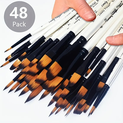 Odds   50 nylon hair paintbrush with flat and round pointed brushes, suitable for professional sets of oil painting, watercolor, and facial artists, very suitable for artists and amateur enthusiasts