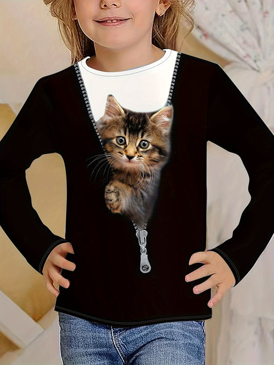 Girl clothing  Adorable  Cat Print Long Sleeve T-Shirt