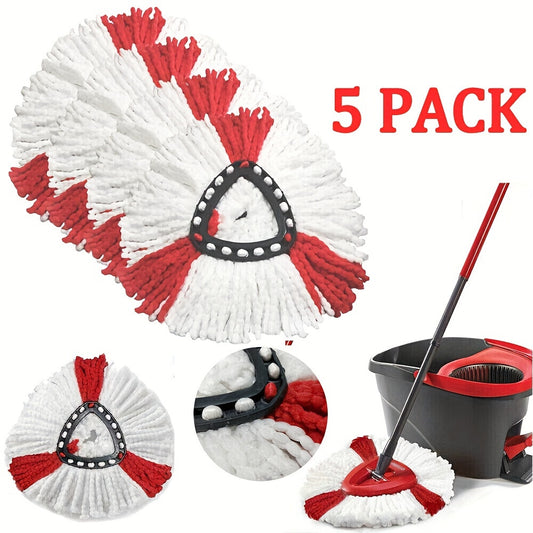 Kitchen   5pcs Turbo Microfiber Mop Head Refills - Red & White, Super Absorbent & Durable, with Secure Attach Tabs for Easy Cleaning - Compatible with Vileda Wring