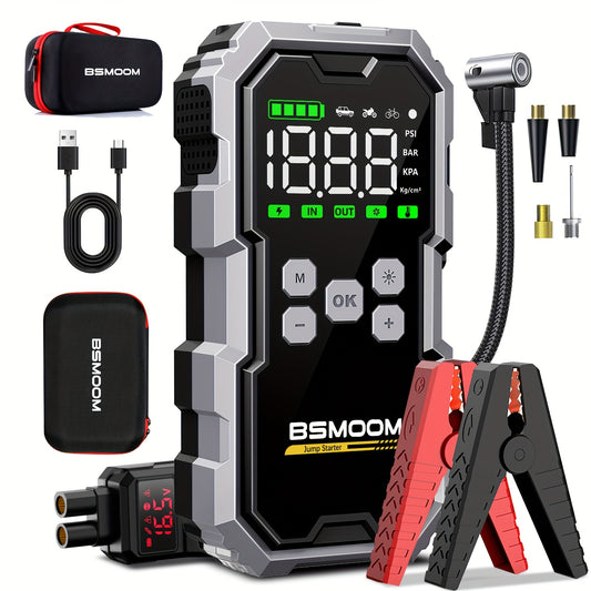 Car   7000A Car Jump Starter With Air Compressor Battery Booster,   12V Car Jump Starter Power Bank With LED Flashlight, Large Screen Smart Cable With Voltage Display, With Storage Box.