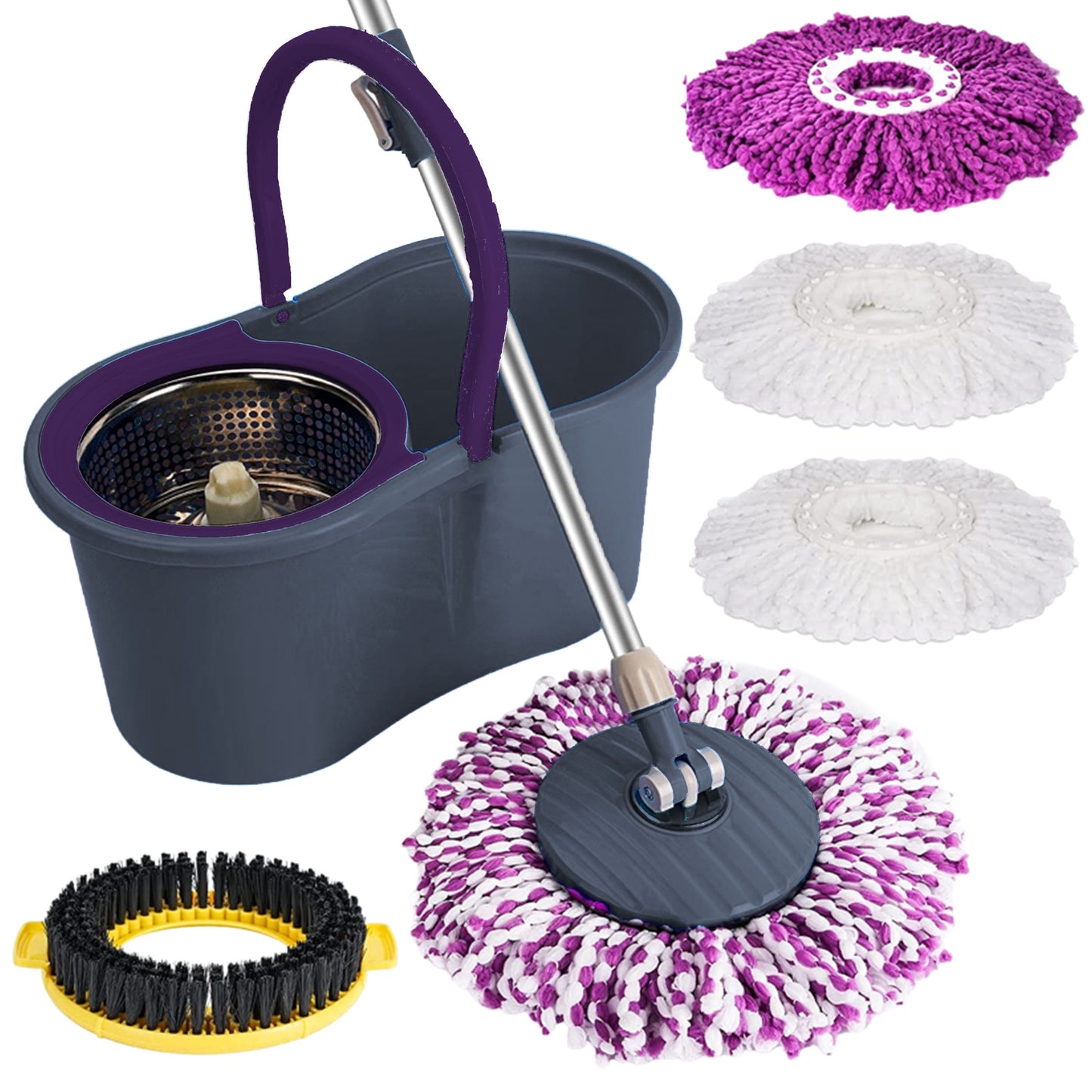 Kitchen   Dark Grey Mop & Bucket Set Microfiber + 4 Mop Head Pads Brush New 360 Floor Magic Spin For Kitchen Hard Floors