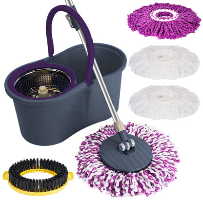 Kitchen   Dark Grey Mop & Bucket Set Microfiber + 4 Mop Head Pads Brush New 360 Floor Magic Spin For Kitchen Hard Floors