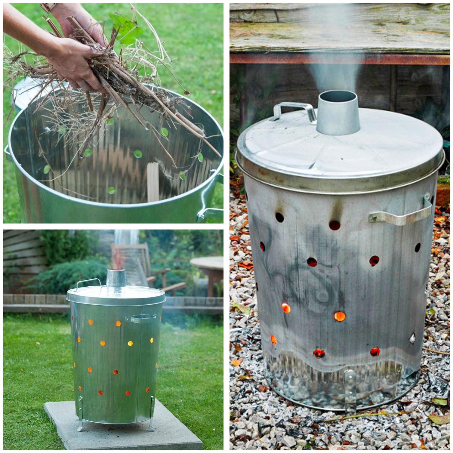 Outdoor  90 Litre Extra Large 90L Galvanised Metal Incinerator Recycle Garden Rubbish Fire Wood Burner Burning Leaves