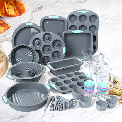 Kitchen   45pcs Silicone Baking Set, Non stick Bakeware Set Baking Cookie Sheets Cake Muffin Bread Pan, Loaf Pan, Cake Pan, Pizza Pan, Mini Cupcake mold, Bundt pan, Charlotte Cake Pan, Measuring Cup and Spoon