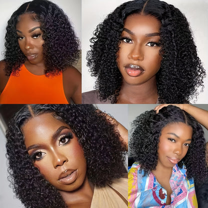 Crown & Glory Wigs  Glue less Wigs Human Hair Pre Plucked Pre Cut Curly Put On And Go None Lace Curly Wig For Women 4x4 HD Lace Closure Wig