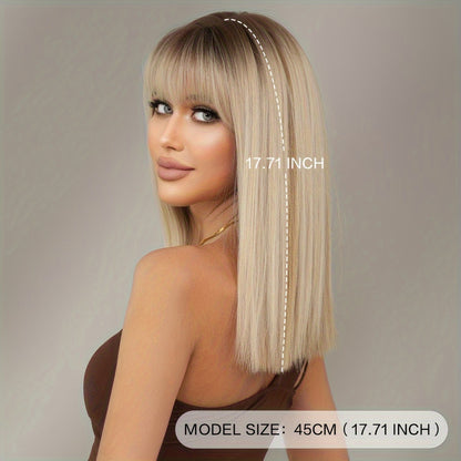 Crown & Glory Wigs  17.71" 7JHH Wigs - Woven Wigs with High Density Rose Net Cap, Durable High Temperature Fiber, Ombre Ash to Light Brown Color, Shoulder Length Straight Hair, Basics Style, Universal Fit for Women