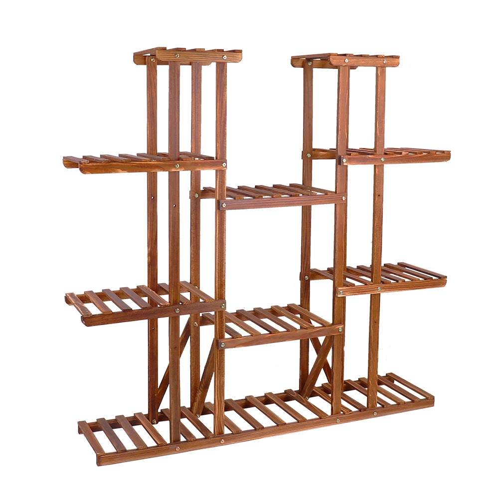 UNHO Multi-Tier Plant Stand, 46In Height Wood Flower Rack Holder 16 Potted Display Storage Shelves Indoor Outdoor for Patio Gard