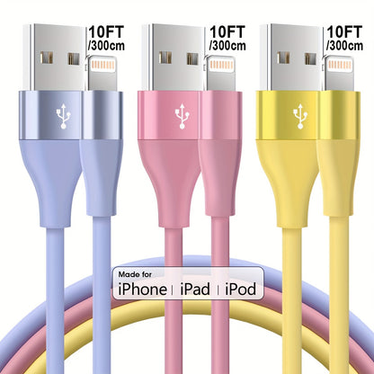 Mobile 1/3pcs 10ft Fast Charging Cable - MFi Certified for iPhone 14/13/12/11 Pro Max/12 Mini/XR/XS/X/8/7/6 Plus SE