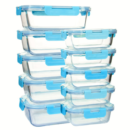 Kitchen  20pcs (10 Containers+10 Lids) Of High Borosilicate Glass Prepared Meal Containers, Food Storage Containers with Airtight And Leak Proof Lids