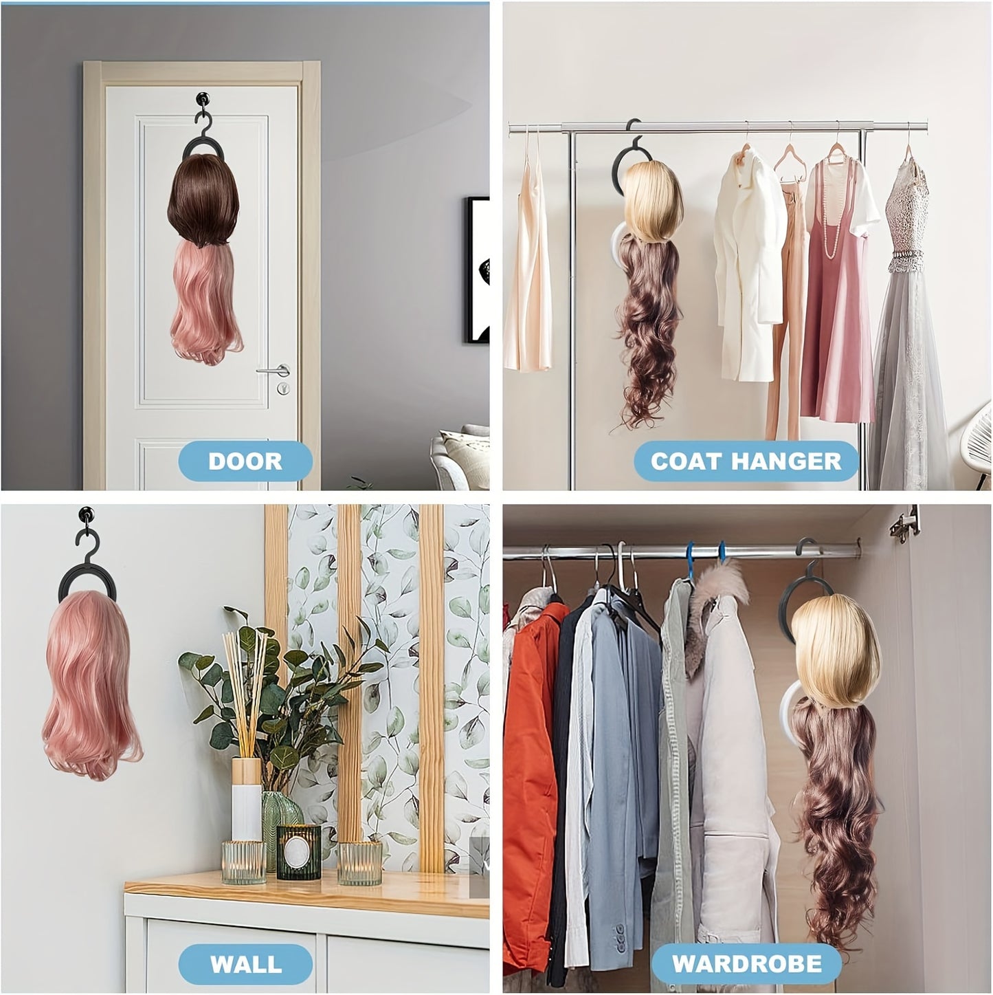 Style & Shine Hair 3pcs Wig Holder, Wig Accessory Storage Rack, Hanging Wig Head