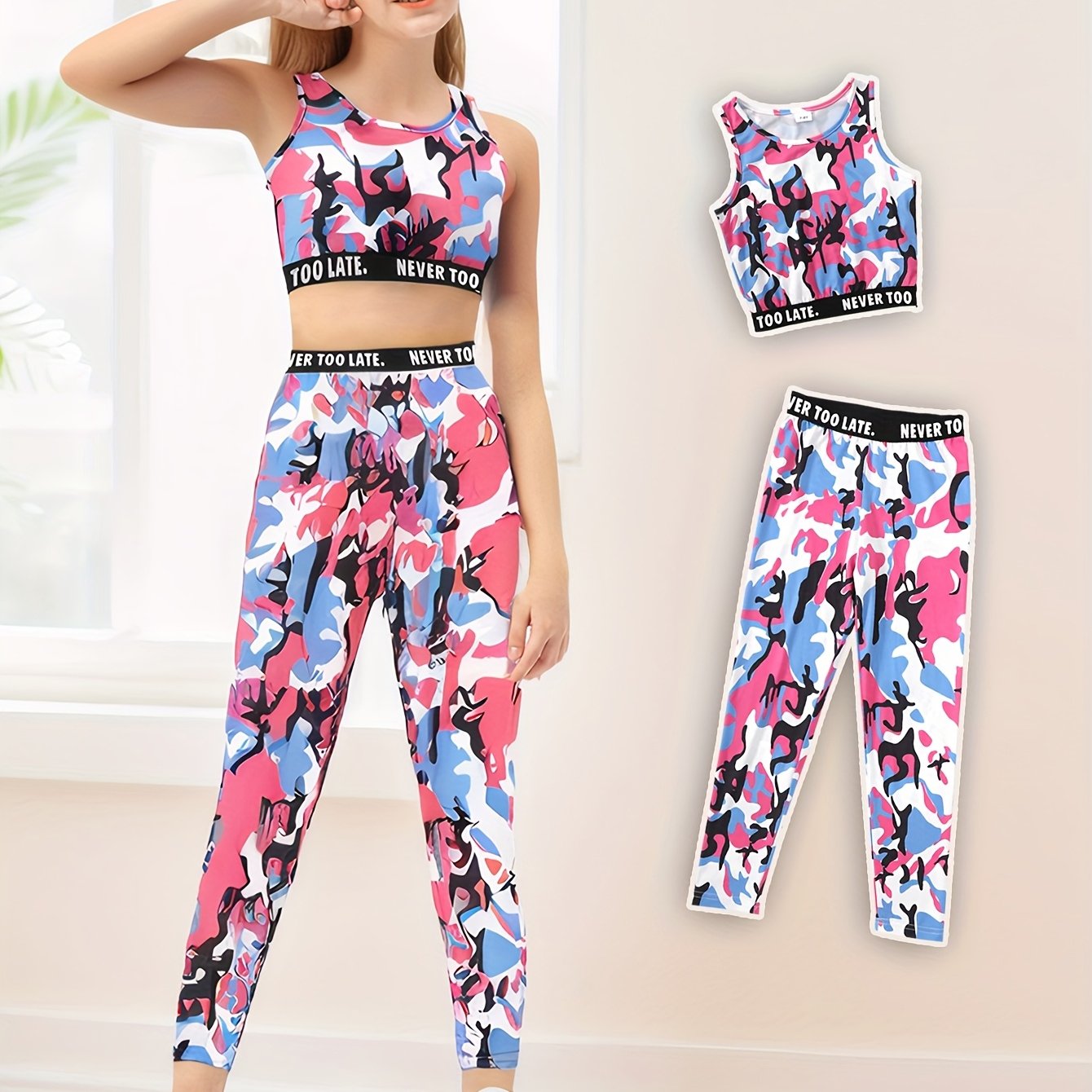 Girl clothing  A Two-Piece Outfit, Short Top And Long Pants,