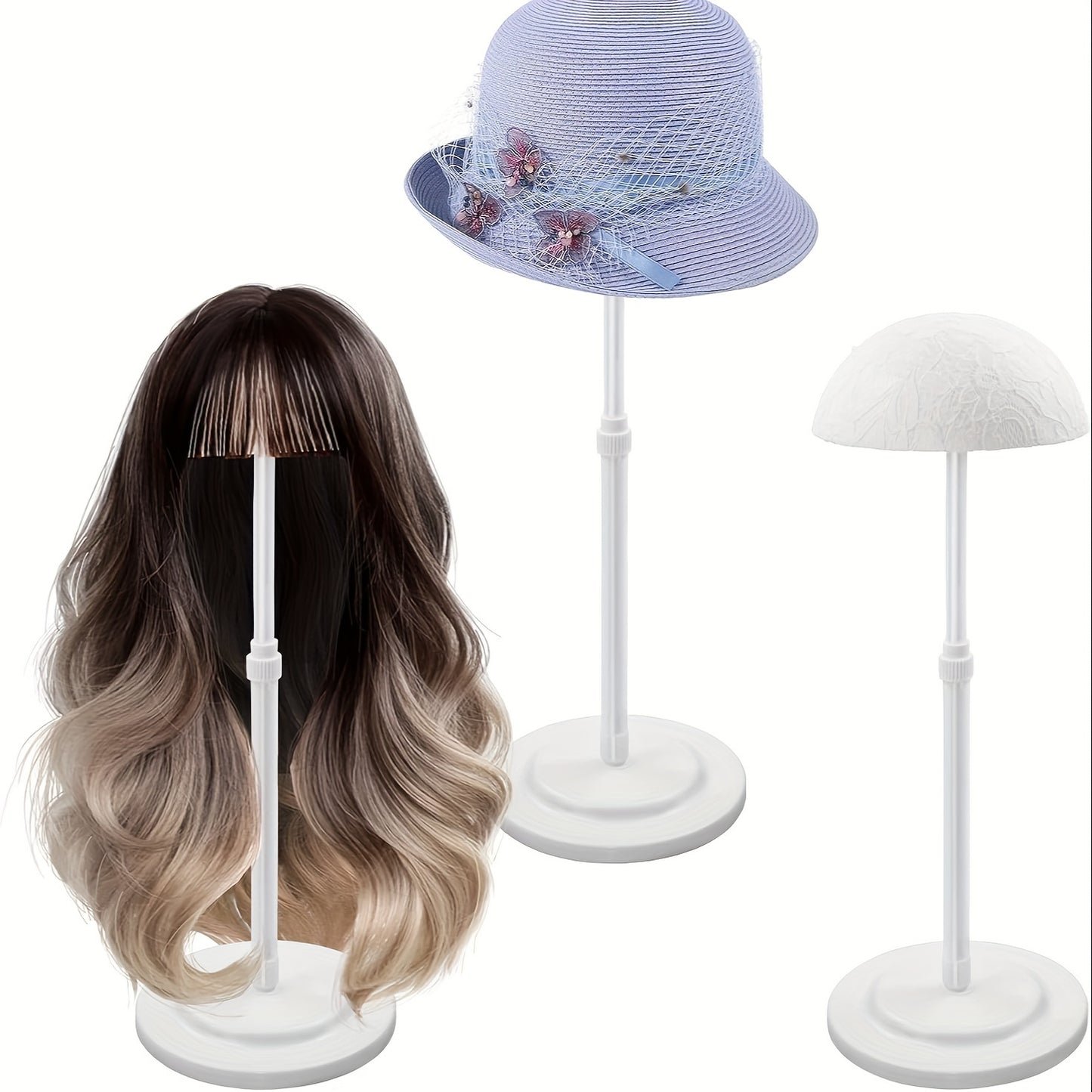 Style & Shine Hair  Adjustable Height Wig Stand,  Lace Hat Display, Plastic Wig Head Holder, Portable & Durable