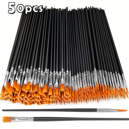 Odds   50 nylon hair paintbrush with flat and round pointed brushes, suitable for professional sets of oil painting, watercolor, and facial artists, very suitable for artists and amateur enthusiasts