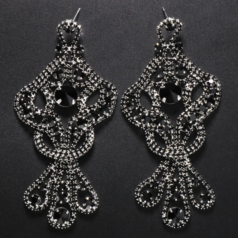 Jewellery    Stone fans Exaggerated AB Crystal Statement Earrings for Women Trendy 2023 Long Drop Earrings Luxe Drag Queen Jewelry