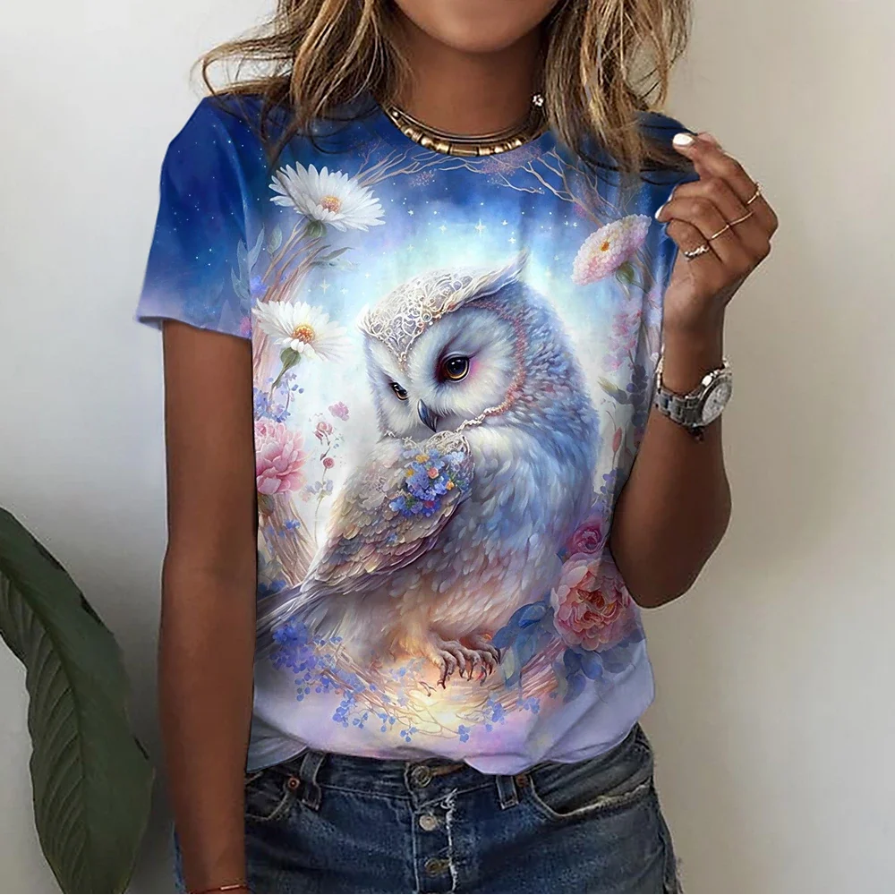 Woman clothing   T Shirts Animals Cute 3d Owl Graphic Printed Tees Fashion Short Sleeve Tops