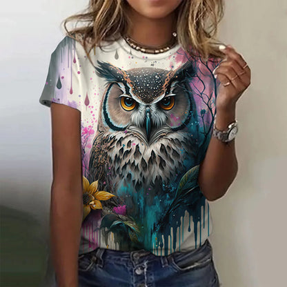 Woman clothing   T Shirts Animals Cute 3d Owl Graphic Printed Tees Fashion Short Sleeve Tops