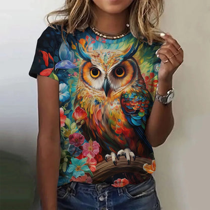 Woman clothing   T Shirts Animals Cute 3d Owl Graphic Printed Tees Fashion Short Sleeve Tops