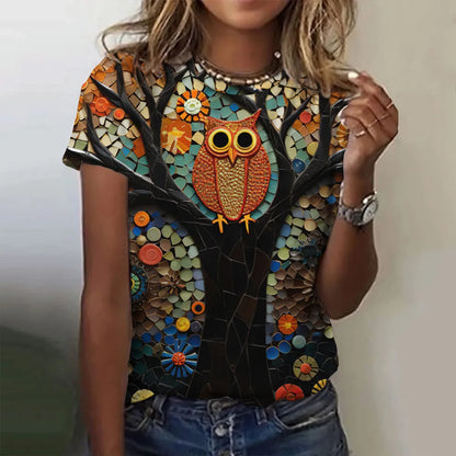 Woman clothing   T Shirts Animals Cute 3d Owl Graphic Printed Tees Fashion Short Sleeve Tops