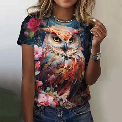 Woman clothing   T Shirts Animals Cute 3d Owl Graphic Printed Tees Fashion Short Sleeve Tops