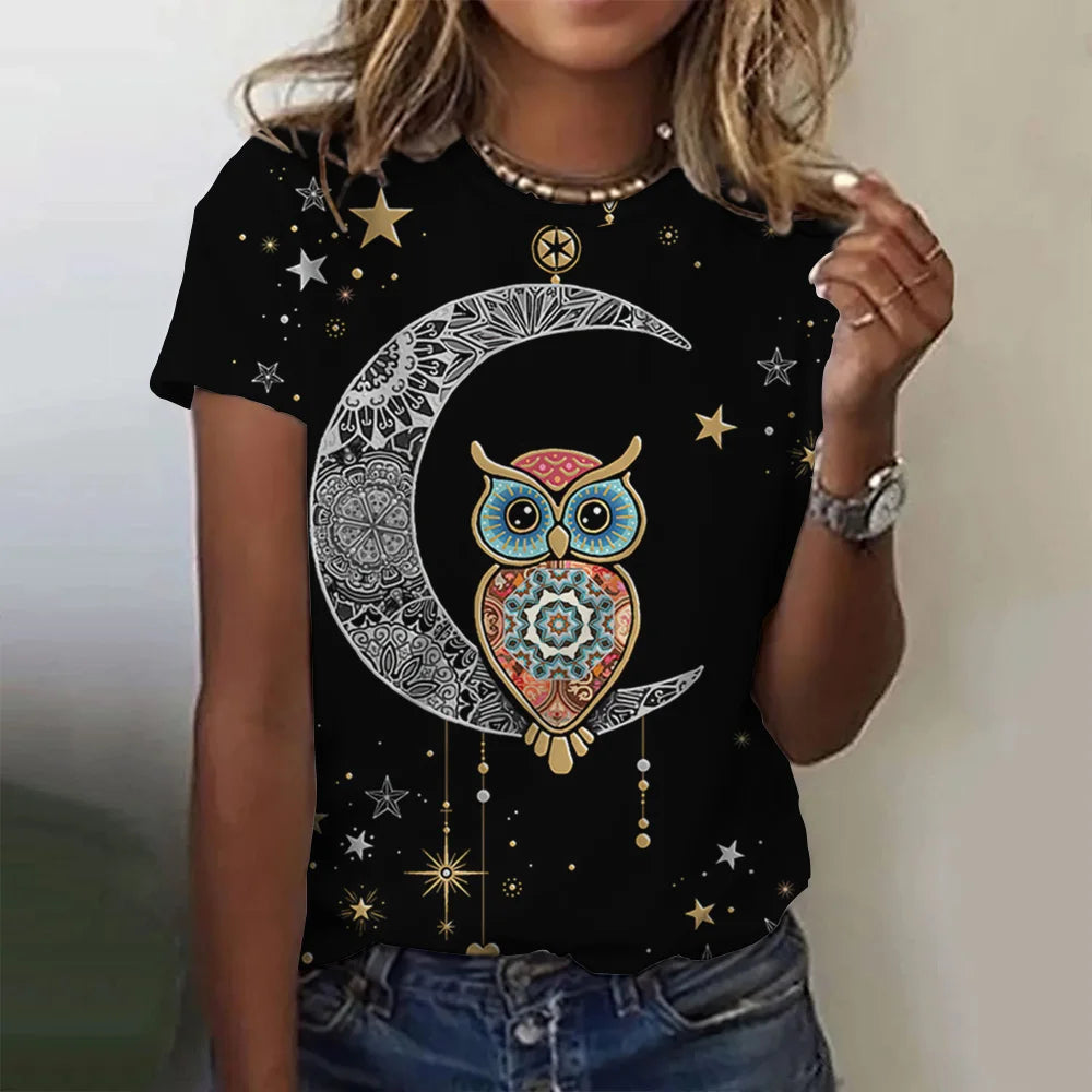 Woman clothing   T Shirts Animals Cute 3d Owl Graphic Printed Tees Fashion Short Sleeve Tops