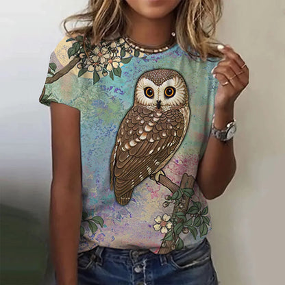 Woman clothing   T Shirts Animals Cute 3d Owl Graphic Printed Tees Fashion Short Sleeve Tops