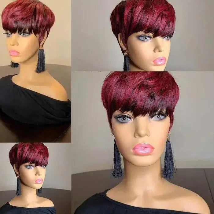 Crown & Glory Wigs  WIGERA Highlight Synthetic Short Straight Pixie Cut Hair Bob Wig Ombre Honey Blonde Mix Black Bronw Layered Hair Wigs For Woman