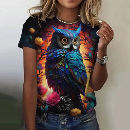 Woman clothing   T Shirts Animals Cute 3d Owl Graphic Printed Tees Fashion Short Sleeve Tops