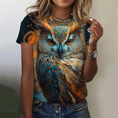 Woman clothing   T Shirts Animals Cute 3d Owl Graphic Printed Tees Fashion Short Sleeve Tops