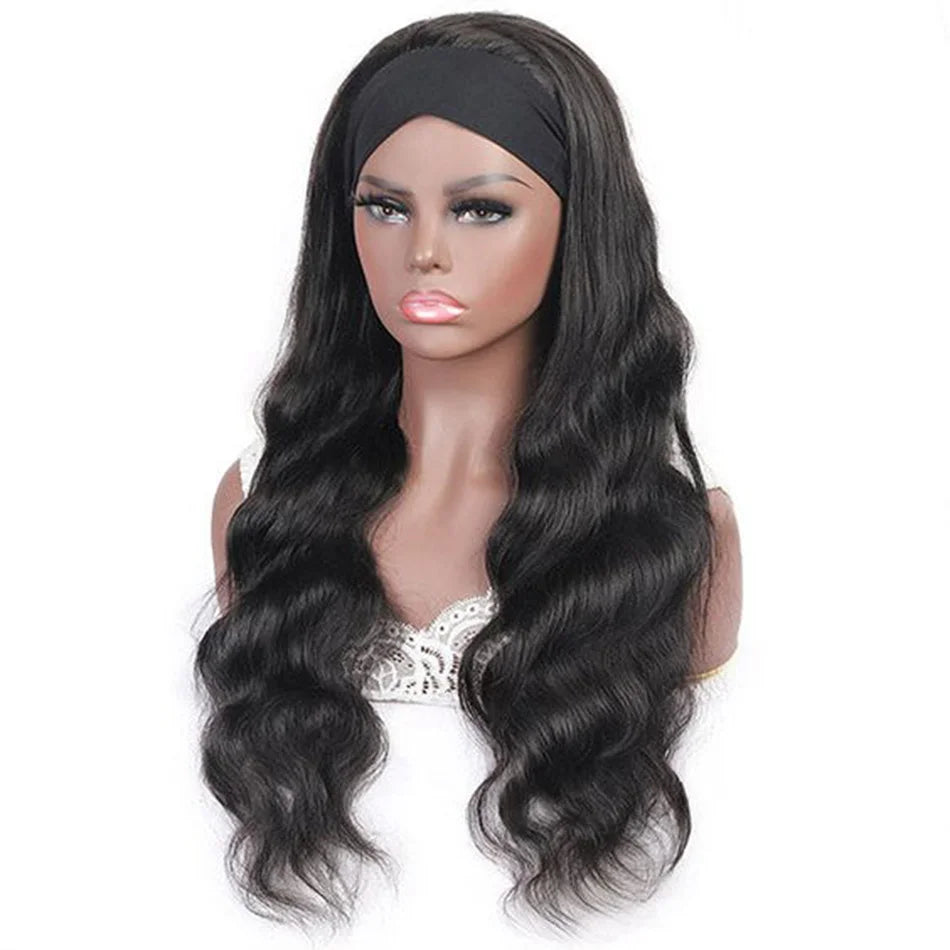 Crown & Glory Wigs   Headband Body Wave Human Hair Wigs Brazilian Wigs 100% Natural Hair Wig 180% Density Natural Color 18-24 Inch Machine Made Remy