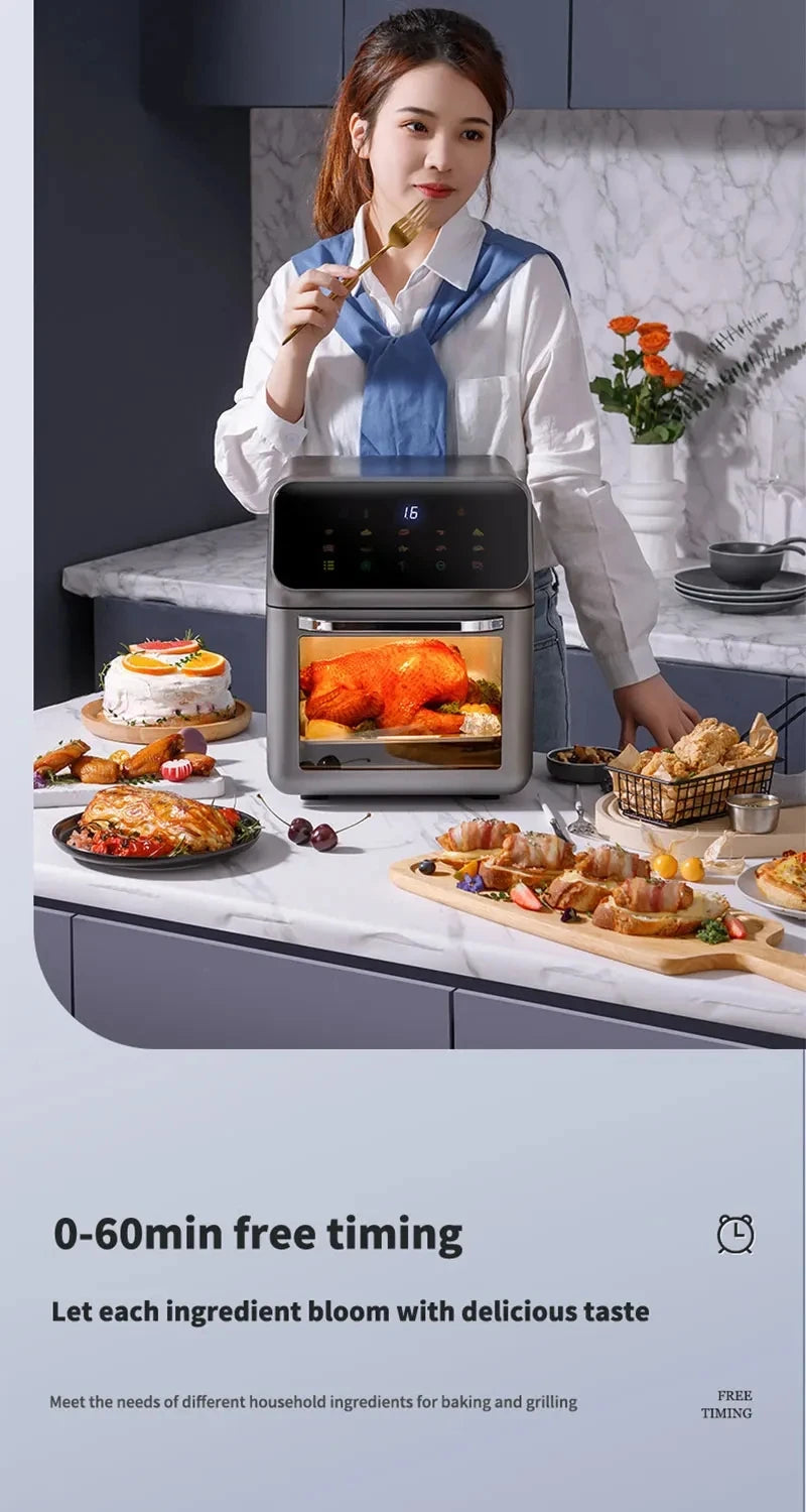 Kitchen  12L Large Capacity Electric Air Fryers Oil-free Automatic Household Kitchen 360°Baking Convection Oven Deep Fryer without Oil