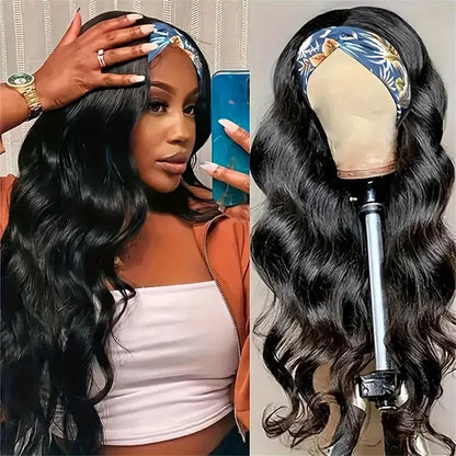 Crown & Glory Wigs   Headband Body Wave Human Hair Wigs Brazilian Wigs 100% Natural Hair Wig 180% Density Natural Color 18-24 Inch Machine Made Remy