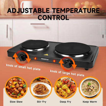 Kitchen AIGOSTAR electric stove, 2500 W portable kitchen hob, 5 level adjustable thermostat, indicator non-slip mat.