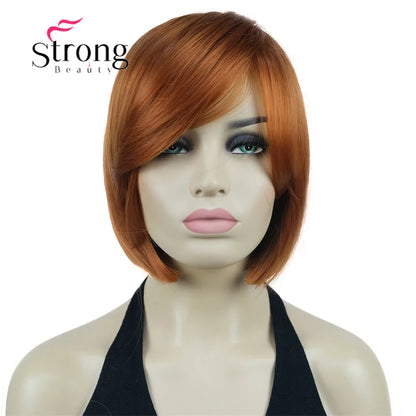 Crown & Glory Wigs Strong Beauty Women's Brown Short Straight Bob Wig with Side Bangs Synthetic Full Hair Wigs Heat Resistant