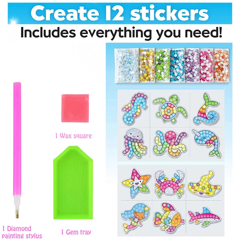 Toys 12 Create Big Gem Diamond Painting Sticker Kit Art Craft Girls Boys Unicorn Animal Sealife Magical Mosaic Dot Sticky Toys Gifts