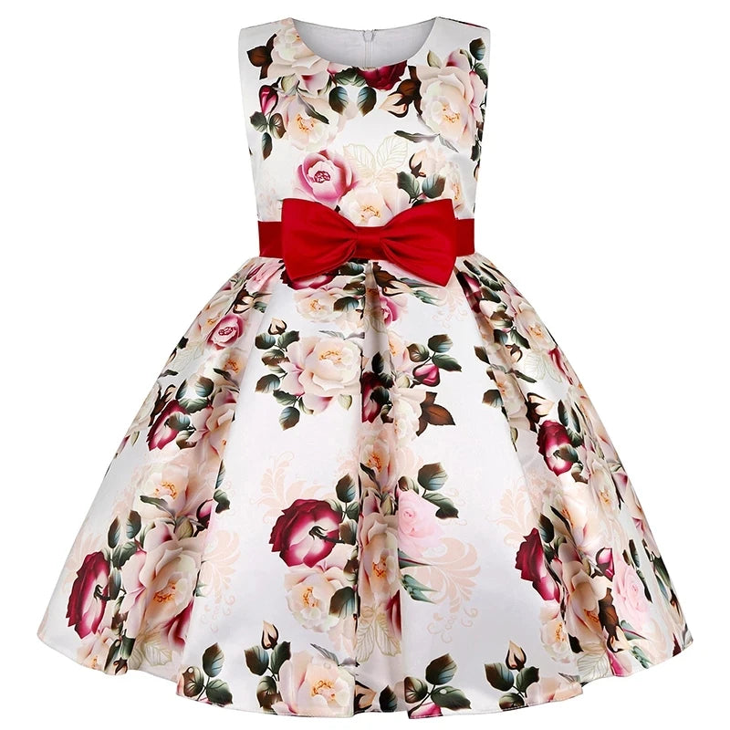 Girl clothing Summer Kids Flower Dresses for Girls Christmas Children Clothing Dress Princess Brithday Wedding Party Baby Girl Dress With Bow