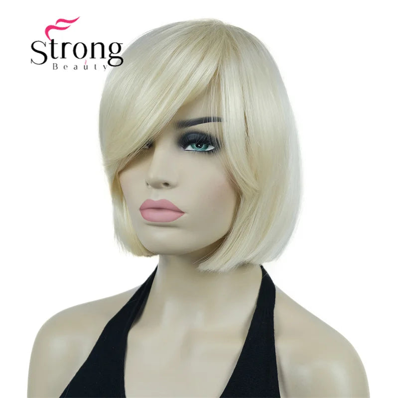 Crown & Glory Wigs Strong Beauty Women's Brown Short Straight Bob Wig with Side Bangs Synthetic Full Hair Wigs Heat Resistant