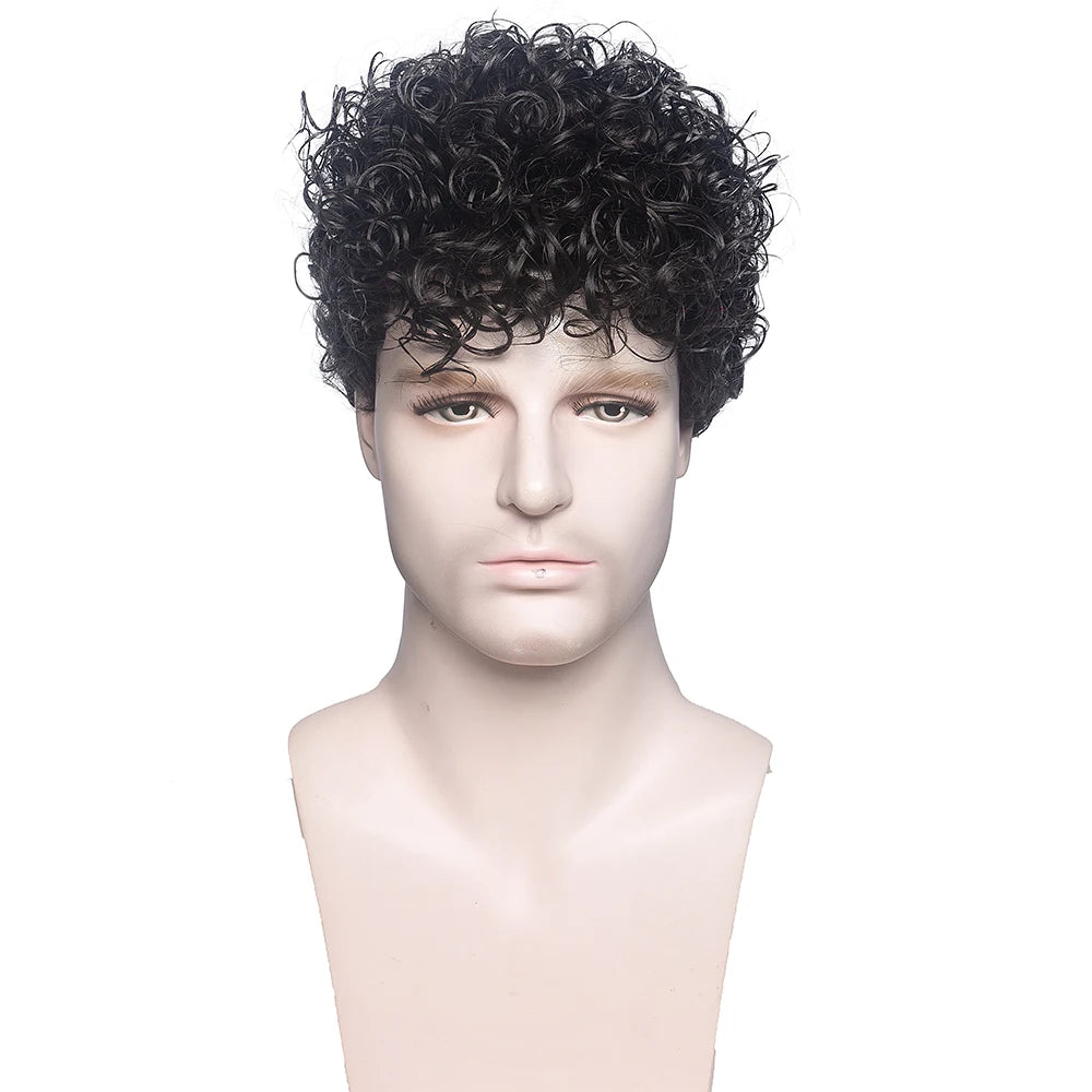 Crown & Glory Wigs Men's synthetic wig brown (# 4) short curly hair men's wig fashion style adjustable size breathable wig men's 2023