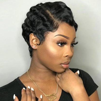 Crown & Glory Wigs  Body Wave Pixie Cut Transparent Lace Front Human Hair Wigs Black Women Brazilian Loose Deep Curly Wave Human Hair Short Bob Wig