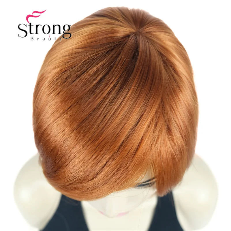 Crown & Glory Wigs Strong Beauty Women's Brown Short Straight Bob Wig with Side Bangs Synthetic Full Hair Wigs Heat Resistant