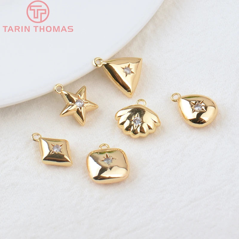 Jewellery   (203)4PCS 10x15MM 24K Gold Color Plated Brass with Zircon Star Charms Pendants High Quality Jewelry Findings Earrings Accessorie