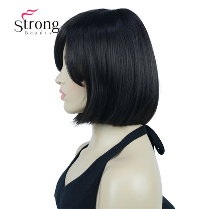 Crown & Glory Wigs Strong Beauty Women's Brown Short Straight Bob Wig with Side Bangs Synthetic Full Hair Wigs Heat Resistant