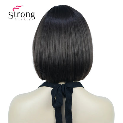 Crown & Glory Wigs Strong Beauty Women's Brown Short Straight Bob Wig with Side Bangs Synthetic Full Hair Wigs Heat Resistant