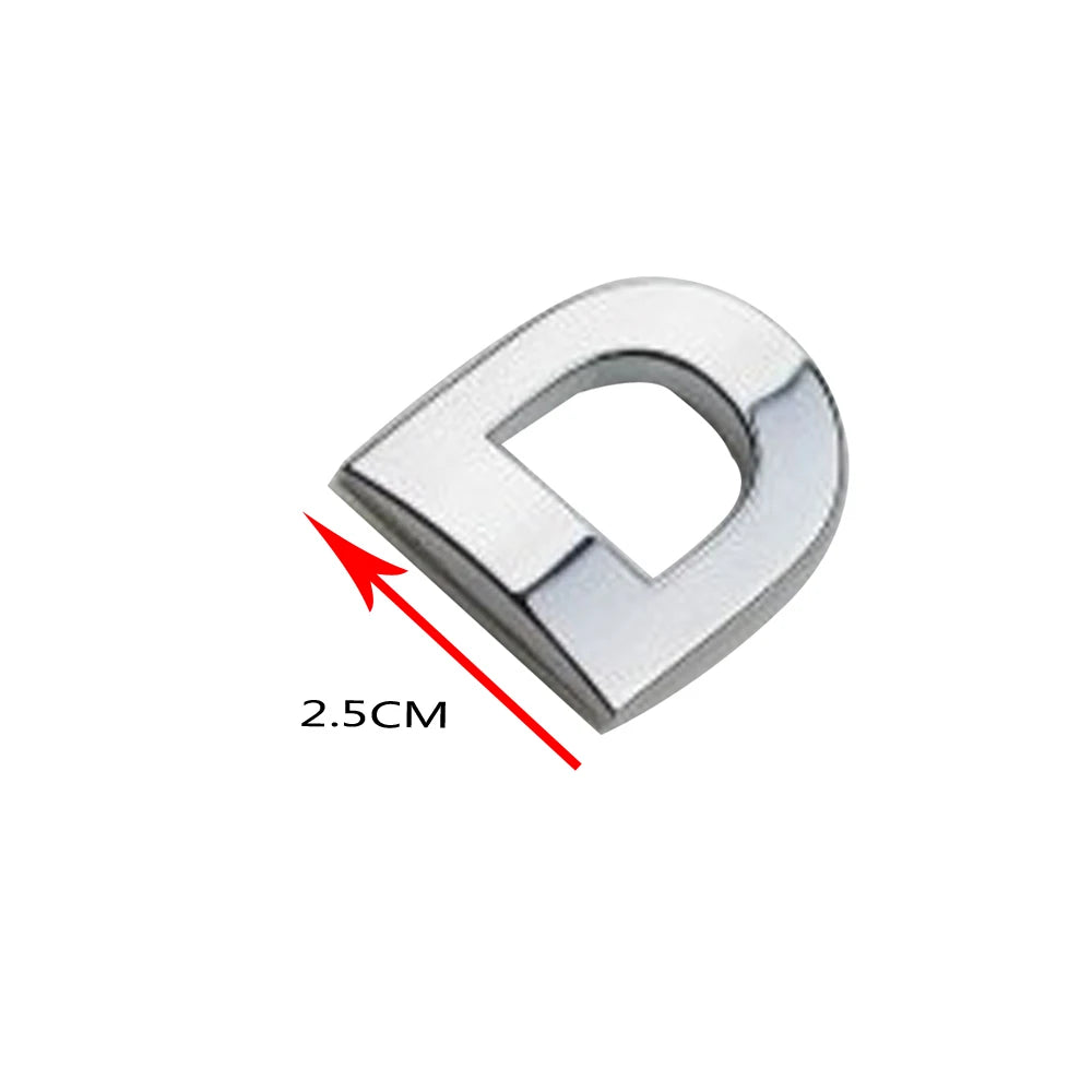3D Silver Alloy Letter & Number Car Emblem Sticker – A–Z & 0–9/Car