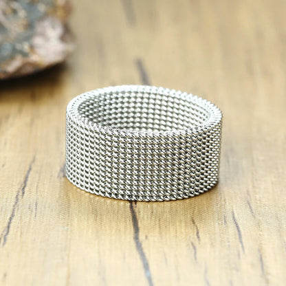 Jewellery  FLEXIBLE STEEL RING MESH FLAT CHAIN BAND RING FOR MEN WOMEN JEWELRY