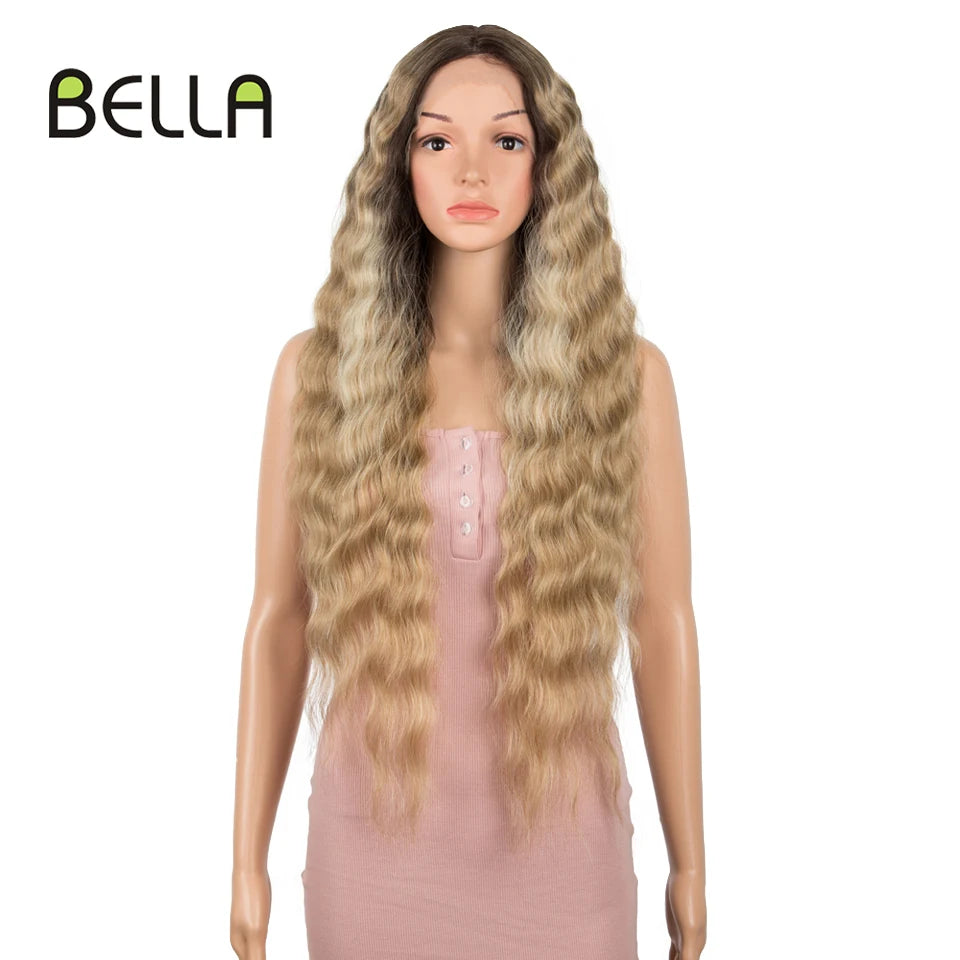 Crown & Glory Wigs  BELLA Lace Wigs Synthetic Deep Wave Curly Synthetic Lace Front Wig Blonde Wig Pink 30 Inch Hair Wigs For Black Women Cosplay