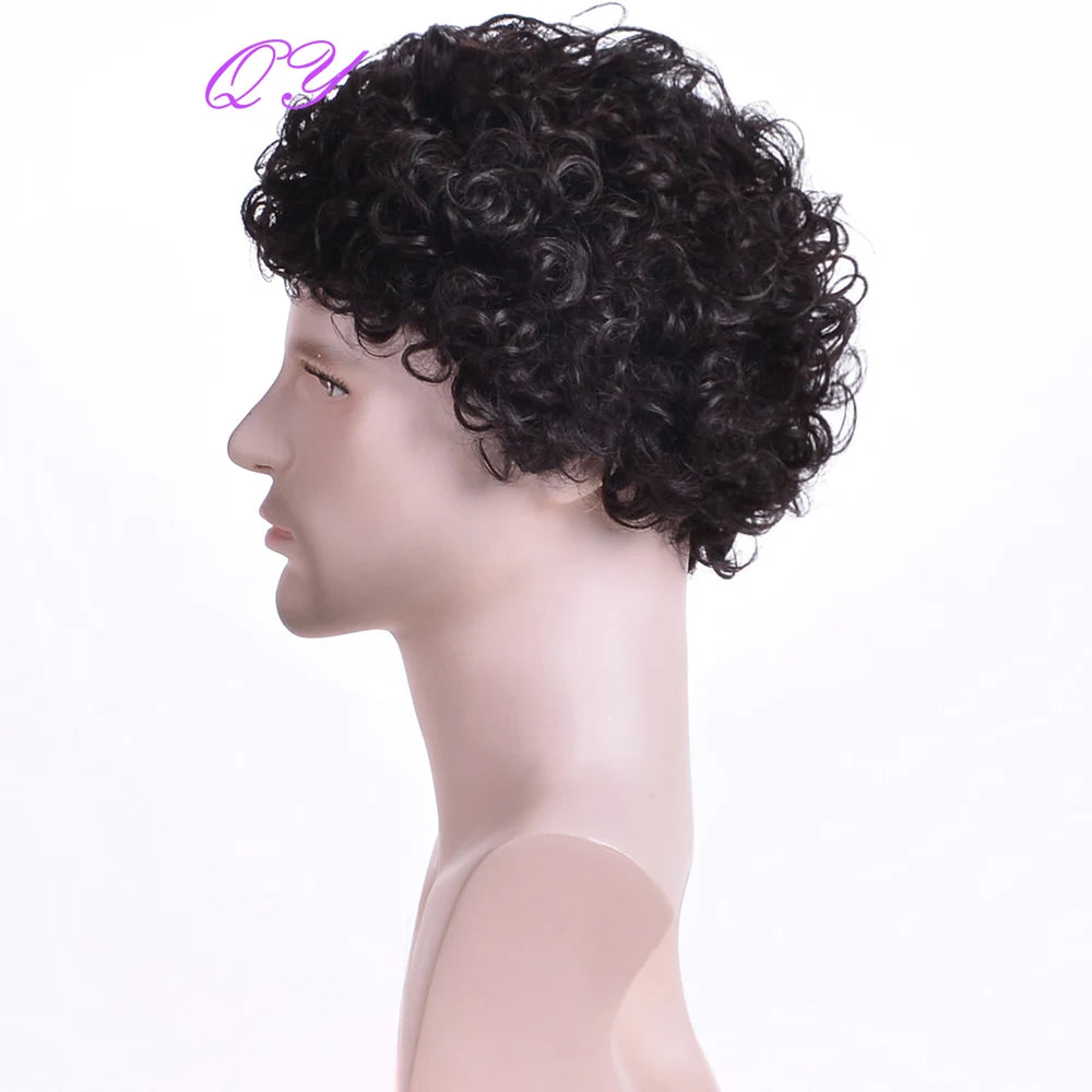 Crown & Glory Wigs Men's synthetic wig brown (# 4) short curly hair men's wig fashion style adjustable size breathable wig men's 2023